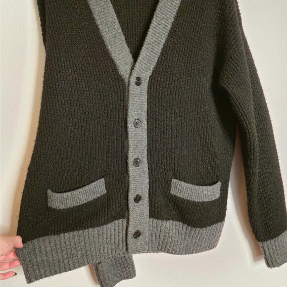 Oak + Fort Black + Gray Ribbed Knit Colorblock V-Neck Cardigan Size Men's S - Picture 5 of 7
